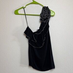 Elegant Black One-Shoulder Shirt with Ruffle Accent